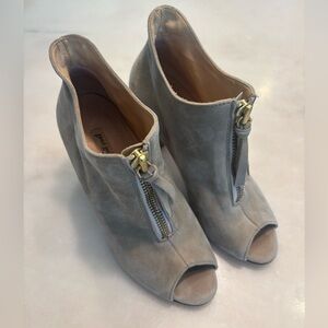 Paul Green Topaz Taupe Suede Peep-Toe Ankle Boots with Front Zip Size 7 (UK 4.5)